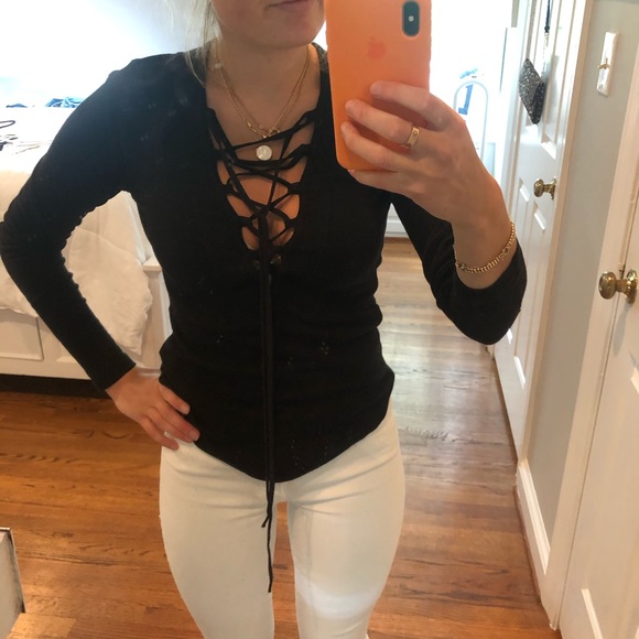 Free People Tie Up Long Sleeve Cotton Tee - Picture 2 of 5